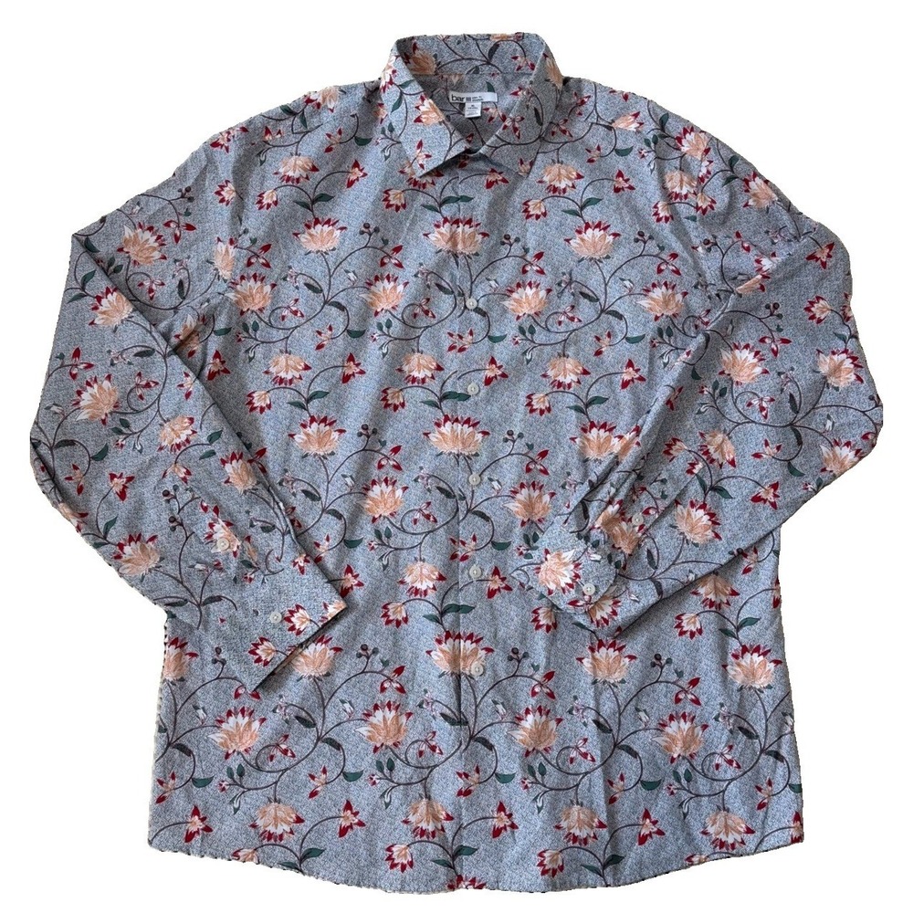 Bar III Dress Shirt Men's XL Floral Slim Fit Button‎ Up Long Sleeve 17-17.5